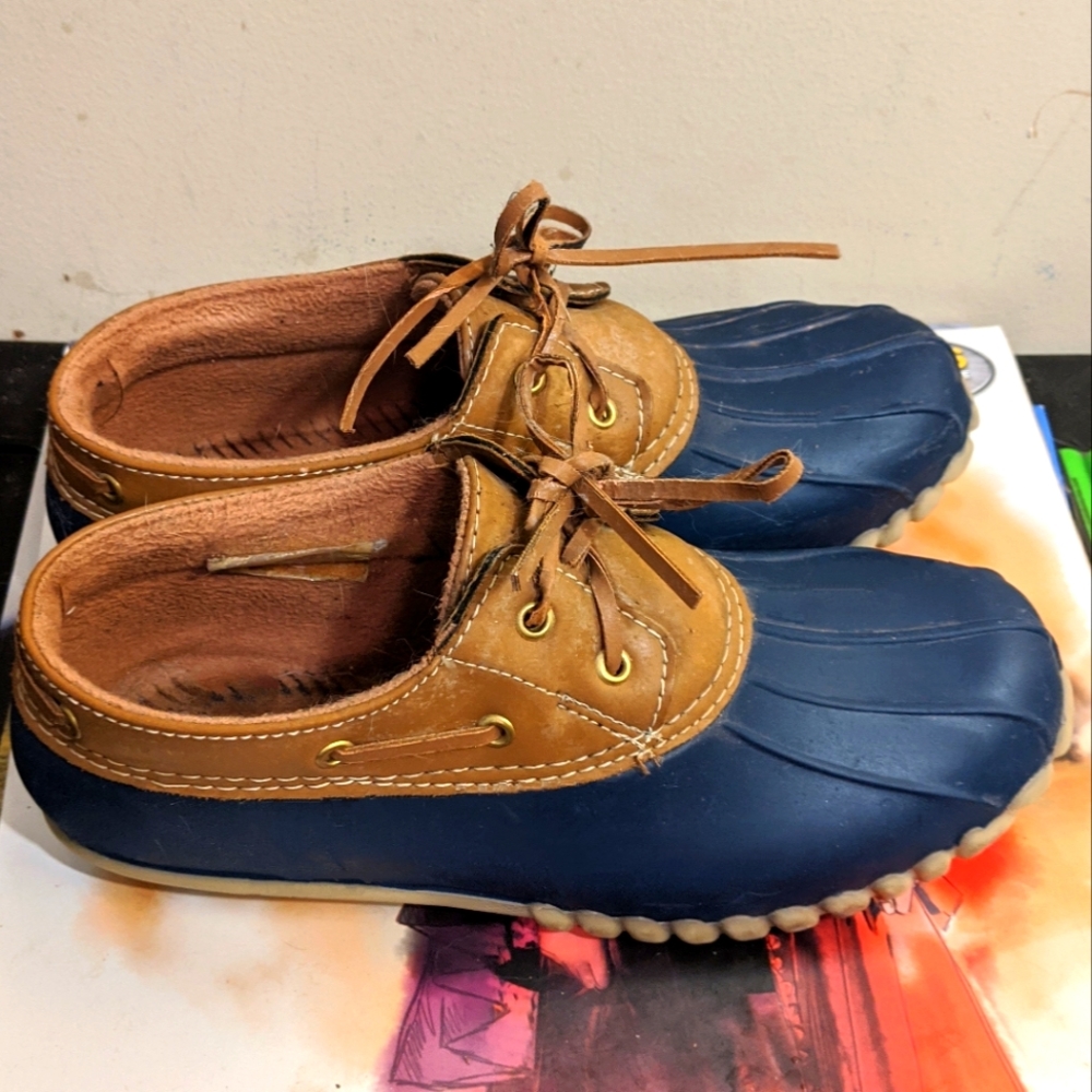 Outwoods Autumn Womens Brown Blue Duck Rain Camping Boots Shoes Sz. 7 Vintage